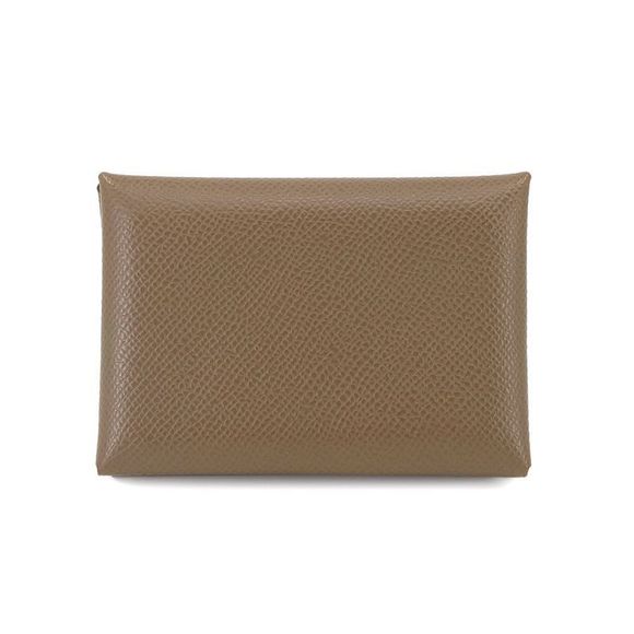 Exhibited Hermes Calvi Duo Card Case Business Card Holder Engraved Epson Etoupe - Picture 2 of 6